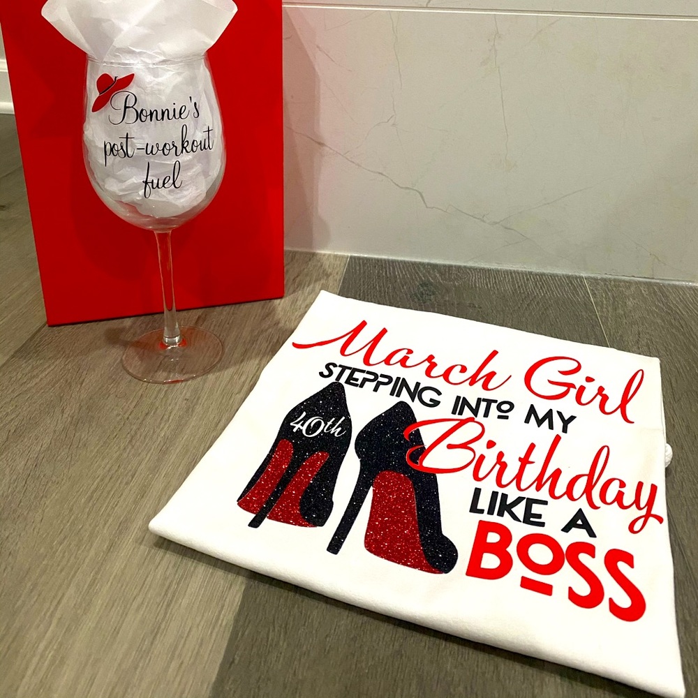 Birthday t-shirt & wine glass bundle